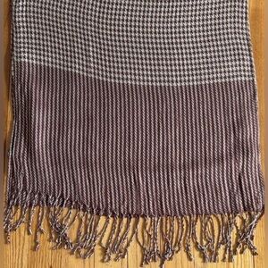 Blue Pacific Brown Herringbone Fringe Scarf Cashmere Silk Made in Spain